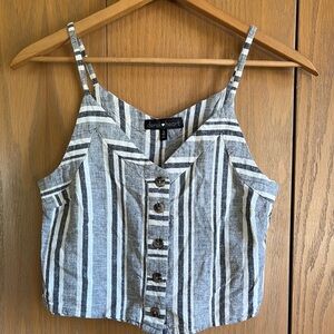 Derek Heart small linen Black and White Sleeveless Crop Tank Top